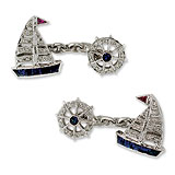 A PAIR OF DIAMOND AND SAPPHIRE CUFFLINKS -    - Auction of Fine Jewels