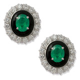 A PAIR OF EMERALD, BLACK ONYX AND DIAMOND EAR CLIPS -    - Auction of Fine Jewels