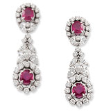 A PAIR OF DIAMOND AND RUBY EAR PENDANTS -    - Auction of Fine Jewels