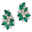 A PAIR OF DIAMOND AND EMERALD CLUSTER EAR CLIPS - Auction of Fine Jewels