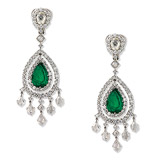 A PAIR OF DIAMOND AND EMERALD EAR PENDANTS -    - Auction of Fine Jewels