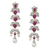 A PAIR OF RUBY, DIAMOND AND PEARL EAR PENDANTS -    - Auction of Fine Jewels