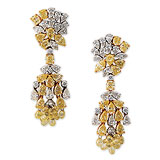 A PAIR OF DIAMOND AND COLOURED DIAMOND EAR PENDANTS -    - Auction of Fine Jewels