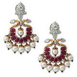A PAIR OF RUBY, PEARL AND DIAMOND EAR PENDANTS -    - Auction of Fine Jewels