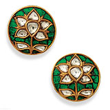 A PAIR OF 'POLKI' DIAMOND AND ENAMEL EAR CLIPS -    - Auction of Fine Jewels