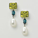 A PAIR OF CITRINE, AQUAMARINE AND PEARL EAR PENDANTS -    - Auction of Fine Jewels