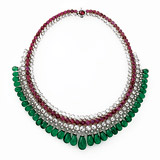A MAGNIFICENT EMERALD DROP, RUBY AND DIAMOND NECKLACE -    - Auction of Fine Jewels