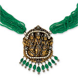 AN EMERALD BEAD NECKLACE WITH A GOLD AND DIAMOND PENDANT  -    - Auction of Fine Jewels