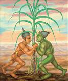 Men Fighting for Sugar Cane, Botanic Sights 2 - Gopikrishna   - Spring Auction 2008