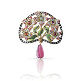 AN ART NOUVEAU INSPIRED ENAMEL, GEMSTONE AND DIAMOND BROOCH-PENDANT -    - Spring Auction of Jewels