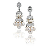 A CONTEMPORARY PAIR OF PEARL AND DIAMOND 'JHUMKI' EAR PENDANTS -    - Spring Auction of Jewels