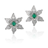A PAIR OF DIAMOND AND EMERALD 'FLOWER' EAR CLIPS -    - Spring Auction of Jewels