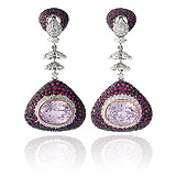 A PAIR OF KUNZITE, DIAMOND AND RUBY EAR PENDANTS -    - Spring Auction of Jewels