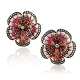 A PAIR OF ENAMEL AND DIAMOND 'FLOWER' EAR CLIPS -    - Spring Auction of Jewels