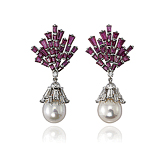 A PAIR OF RUBY, PEARL AND DIAMOND EAR PENDANTS -    - Spring Auction of Jewels