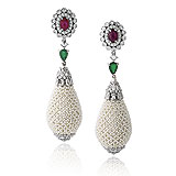  A PAIR OF DIAMOND AND SEED PEARL EAR PENDANTS -    - Spring Auction of Jewels