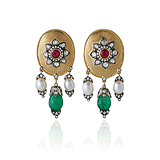 A PAIR OF DIAMOND, PEARL, EMERALD AND RUBY EAR PENDANTS -    - Spring Auction of Jewels
