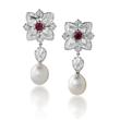A PAIR OF DIAMOND, RUBY AND PEARL EAR PENDANTS - Spring Auction of Jewels