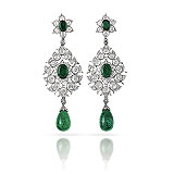 A PAIR OF EMERALD AND DIAMOND EAR PENDANTS -    - Spring Auction of Jewels