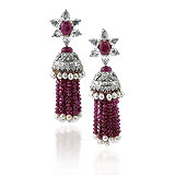 A PAIR OF RUBY AND DIAMOND 'JHUMKI' EAR PENDANTS -    - Spring Auction of Jewels