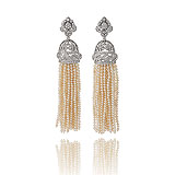A PAIR OF DIAMOND AND SEED PEARL TASSEL EAR PENDANTS -    - Spring Auction of Jewels
