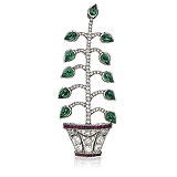 A DIAMOND, EMERALD AND RUBY BROOCH -    - Spring Auction of Jewels