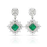 A PAIR OF DIAMOND AND EMERALD EAR PENDANTS -    - Fine Jewels and Objets d'Art