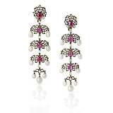 A PAIR OF VICTORIAN INSPIRED RUBY, DIAMOND AND PEARL EAR PENDANTS -    - Fine Jewels and Objets d'Art
