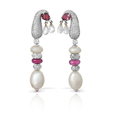 A PAIR OF TOURMALINE, DIAMOND AND PEARL EAR PENDANTS -    - Fine Jewels and Objets d'Art