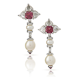 A PAIR OF TOURMALINE, PEARL AND DIAMOND EAR PENDANTS -    - Fine Jewels and Objets d'Art