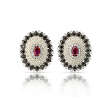 A PAIR OF RUBY, PEARL, DIAMOND AND BLACK DIAMOND EAR CLIPS -    - Fine Jewels and Objets d'Art