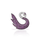 A RUBY AND DIAMOND `SWAN` BROOCH-PENDANT -    - Fine Jewels and Objets d'Art