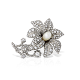 A DIAMOND AND PEARL `FLOWER` BROOCH -    - Fine Jewels and Objets d'Art
