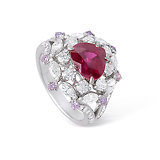 A RUBY, DIAMOND AND COLOURED DIAMOND RING -    - Fine Jewels and Objets d'Art