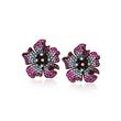 A PAIR OF RUBY, IOLITE AND DIAMOND `FLOWER` EAR CLIPS - Spring Auction of Fine Jewels