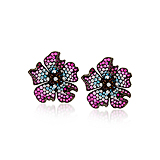 A PAIR OF RUBY, IOLITE AND DIAMOND `FLOWER` EAR CLIPS -    - Spring Auction of Fine Jewels