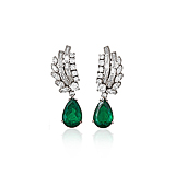 A PAIR OF EMERALD AND DIAMOND EAR PENDANTS -    - Spring Auction of Fine Jewels