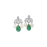 A PAIR OF EMERALD, PEARL AND DIAMOND EAR PENDANTS -    - Auction of Fine Jewels & Watches