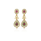 A PAIR OF RUBY AND `POLKI` DIAMOND EAR PENDANTS -    - Auction of Fine Jewels & Watches