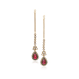 A PAIR OF RUBY AND DIAMOND EAR PENDANTS -    - Auction of Fine Jewels & Watches