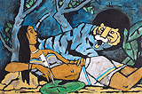 Lady with Blue Tiger - M F Husain - Autumn Auction 2011