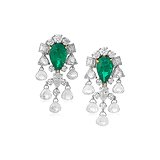 A PAIR OF EMERALD AND DIAMOND EAR PENDANTS -    - Auction of Fine Jewels and Watches