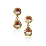 A PAIR OF RUBY AND DIAMOND EAR PENDANTS -    - Auction of Fine Jewels and Watches