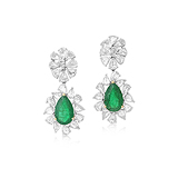 A PAIR OF EMERALD AND DIAMOND EAR PENDANTS -    - Auction of Fine Jewels and Watches