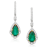 A PAIR OF EMERALD AND DIAMOND EAR PENDANTS -    - Auction of Fine Jewels & Watches