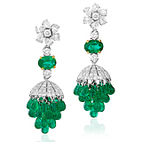 A PAIR OF EMERALD AND DIAMOND EAR PENDANTS -    - Auction of Fine Jewels & Watches