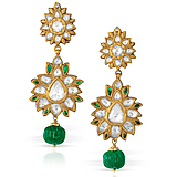 A PAIR OF 'POLKI' DIAMOND AND EMERALD EAR PENDANTS -    - Auction of Fine Jewels & Watches