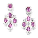 A PAIR OF PINK SAPPHIRE AND DIAMOND EAR PENDANTS -    - Auction of Fine Jewels & Watches