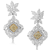 A PAIR OF COLOURED DIAMOND AND DIAMOND EAR PENDANTS -    - Auction of Fine Jewels & Watches