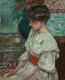 Portrait de jeune fille à la robe blanche et à la ceinture rouge - Georges  d’Espagnat - Impressionist and Modern Art Auction